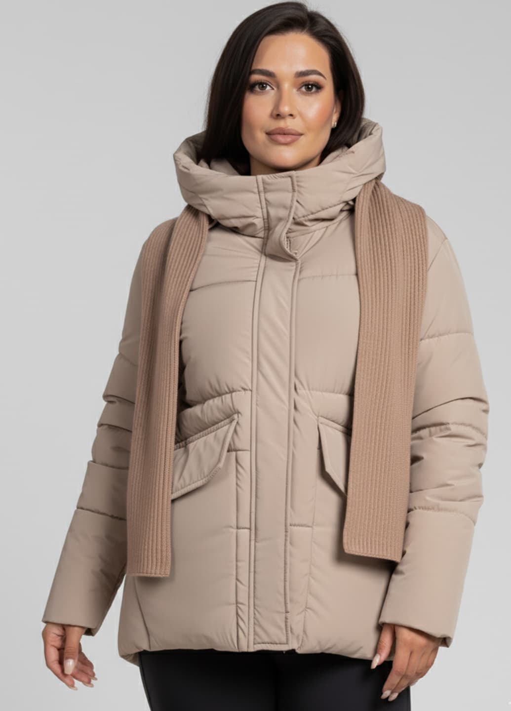 Куртка к-040 бежева з шарфом